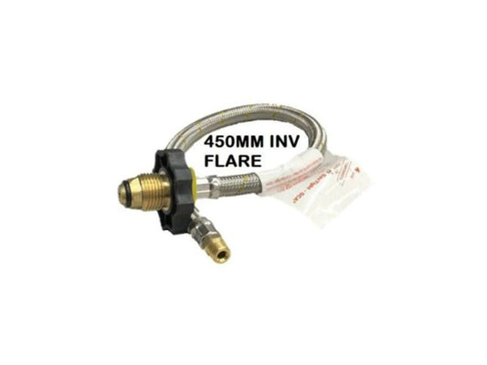 450mm GAS HOSE 1/4 INVFLARE-C/OVER